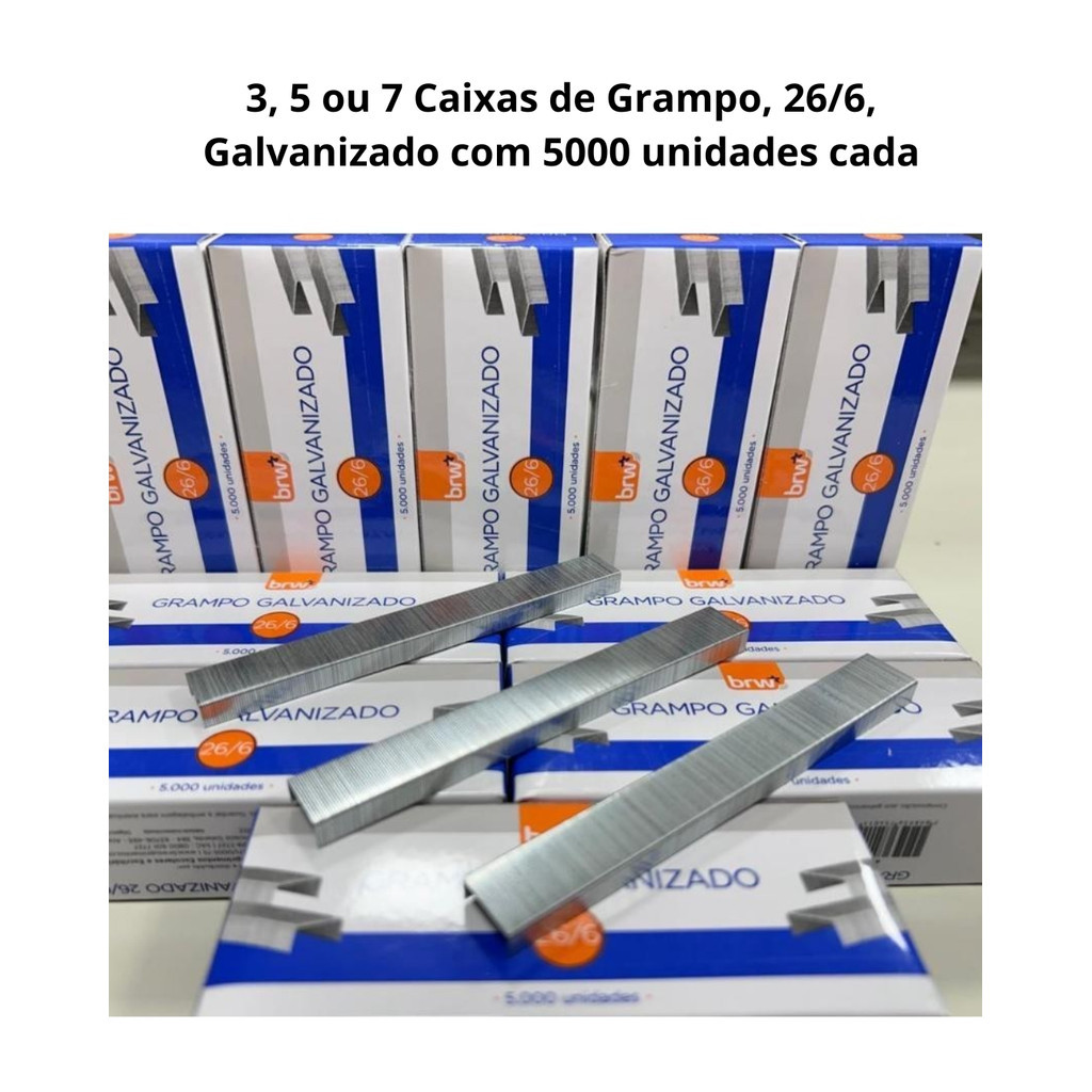 Kit com 3, 5 ou 7 Grampos para Grampeador 26/6 Galvanizado - Caixa com 5.000 Unidades em Oferta na Shopee