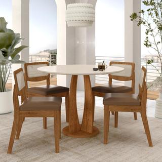 Mesa Redonda Camogli 4 Cadeiras Sextavadas Freijó/off/c.caramelo - M.a em Oferta na Shopee