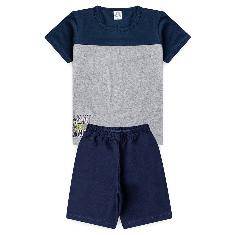 Conjunto Infantil Juvenil Verão Menino Camiseta 100% Algodão Recortes Bermuda Confortável Moletinho Com Elástico 4 ao 14