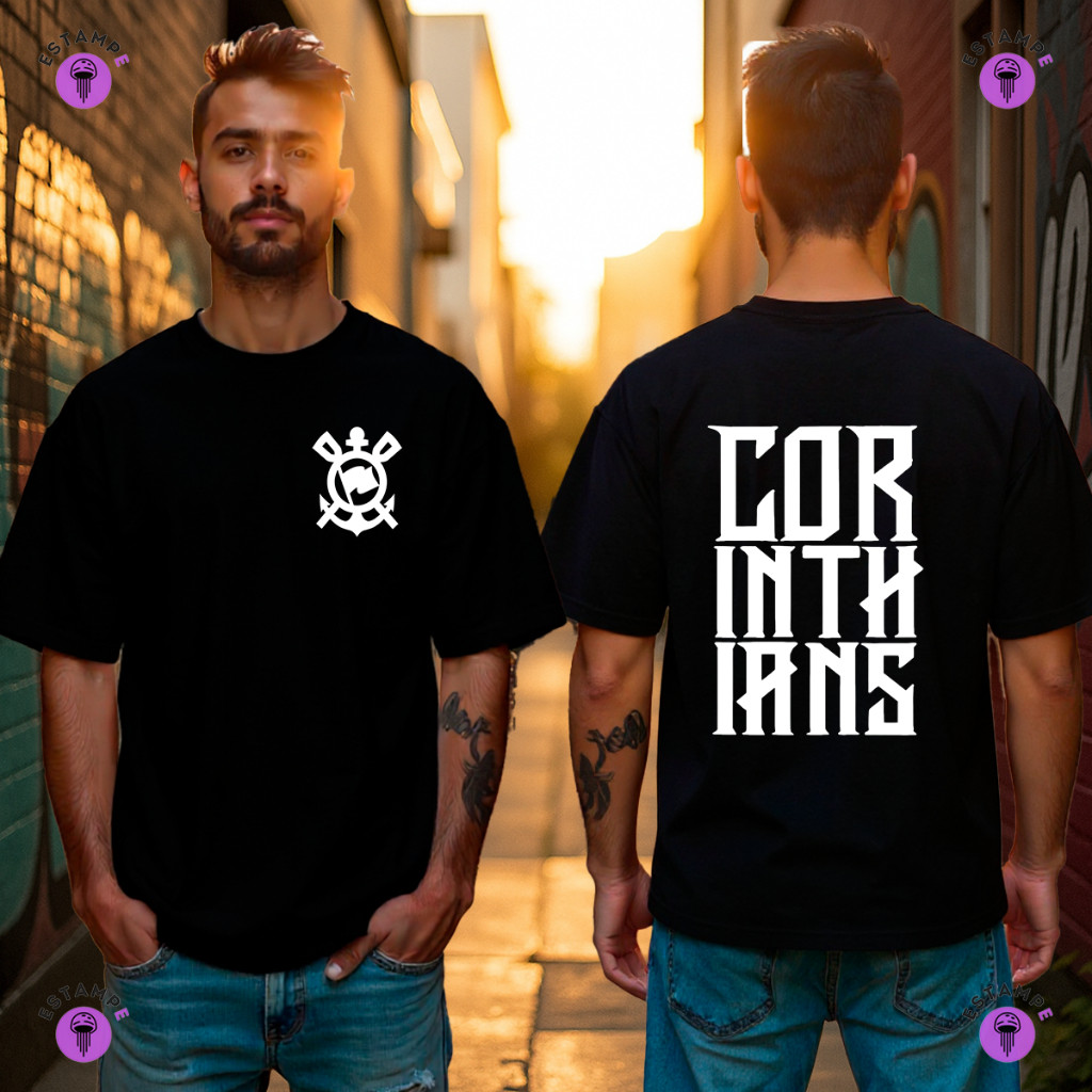 Camiseta Oversized Adulto Timão Corinthians Camisa Lançamento Timão Blusa 100% Algodão Unissex Masculina Feminina