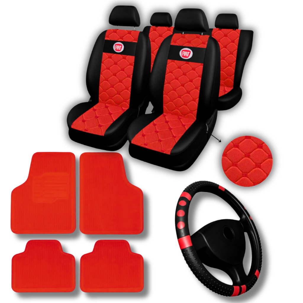 Capa para banco de carro 100% courino Fiat Uno pálio Punto Strada Linea Argo TAPETE VERMELHO VOLANTE