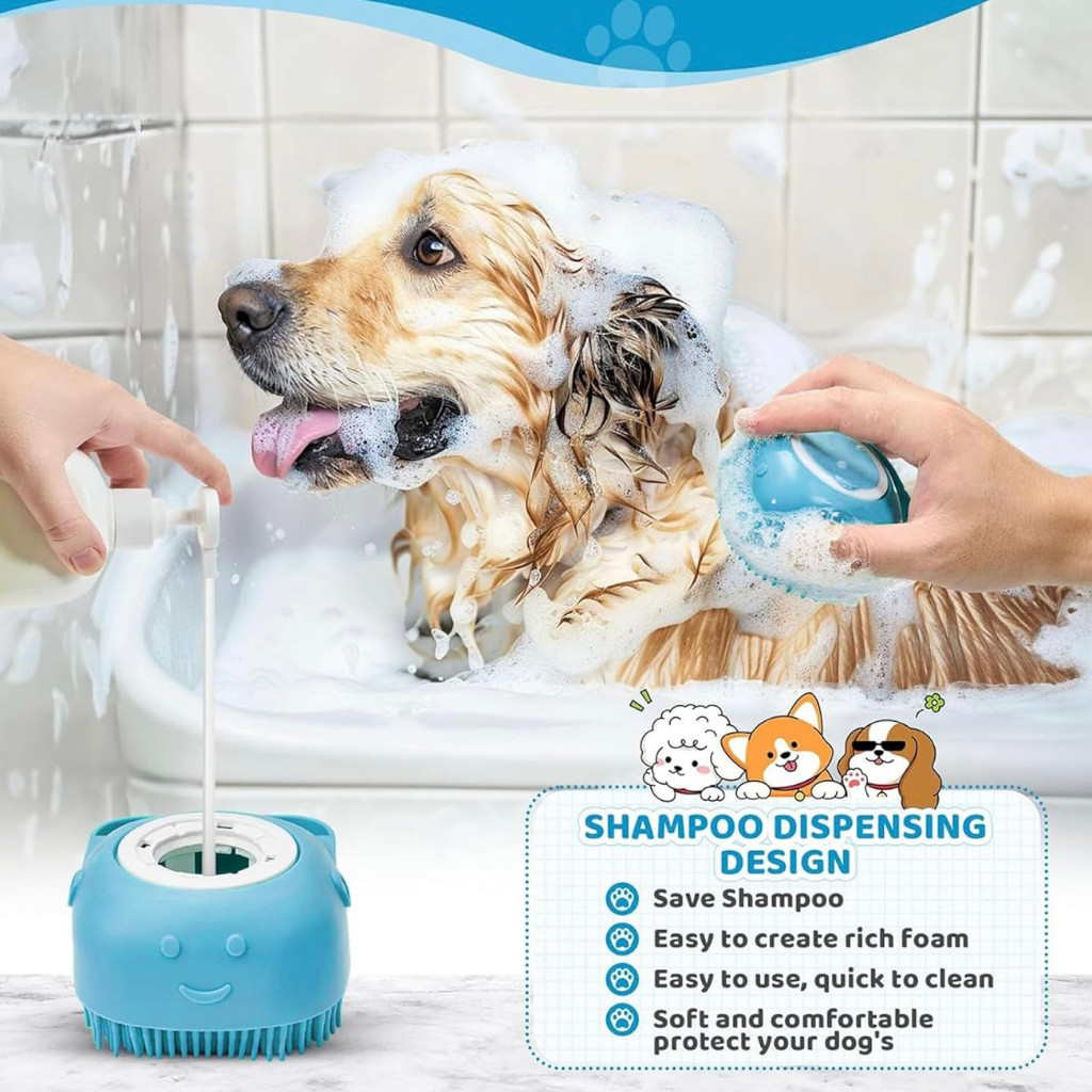 Esponja de Silicone para Banho com Dispenser, Escova e Suporte para Shampoo/Sabonete – Ideal para Pets e Crianças