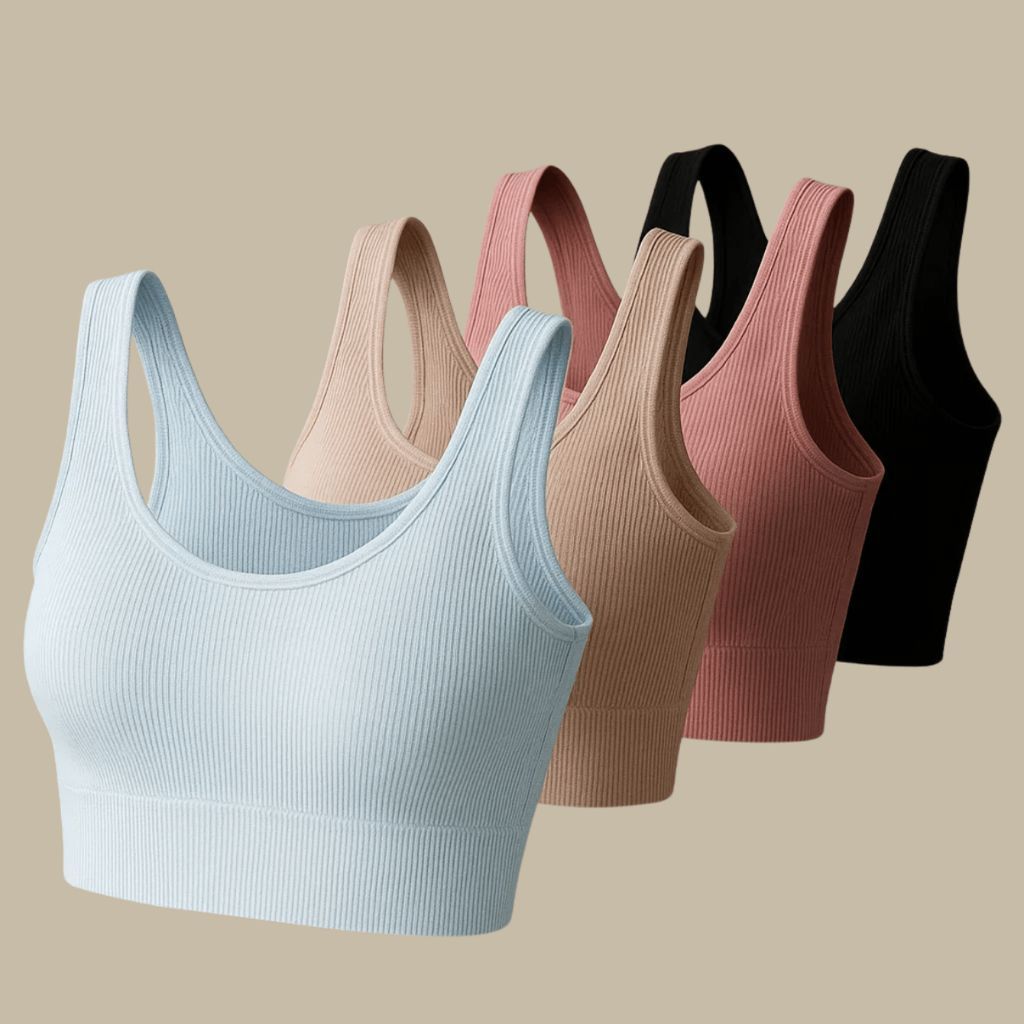 Kit 4 Top Sutiã Canelado Com  Fecho Ajustável Leve e liso confortável em Oferta na Shopee