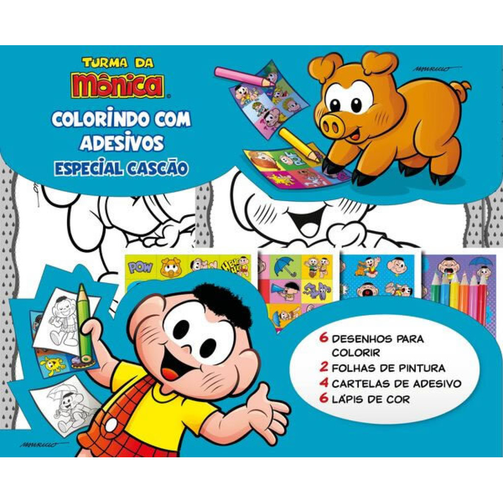 Turma da Mônica colorindo com Adesivos especial cascão cascão