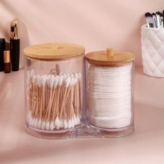 Porta Cotonetes Duplo Em Acrílico 13x15x11cm Ou Tampa Bambu 15x15x12cm Organizador de Algodão em Oferta na Shopee