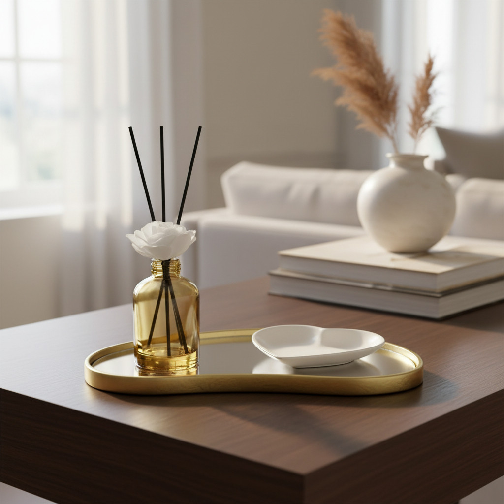 Bandeja Decorativa Espelhada Organica  Sala Lavabo Difusor Luxo Dourado Para  Quarto, Sala, Cozinha, Banheiro e Lavabo