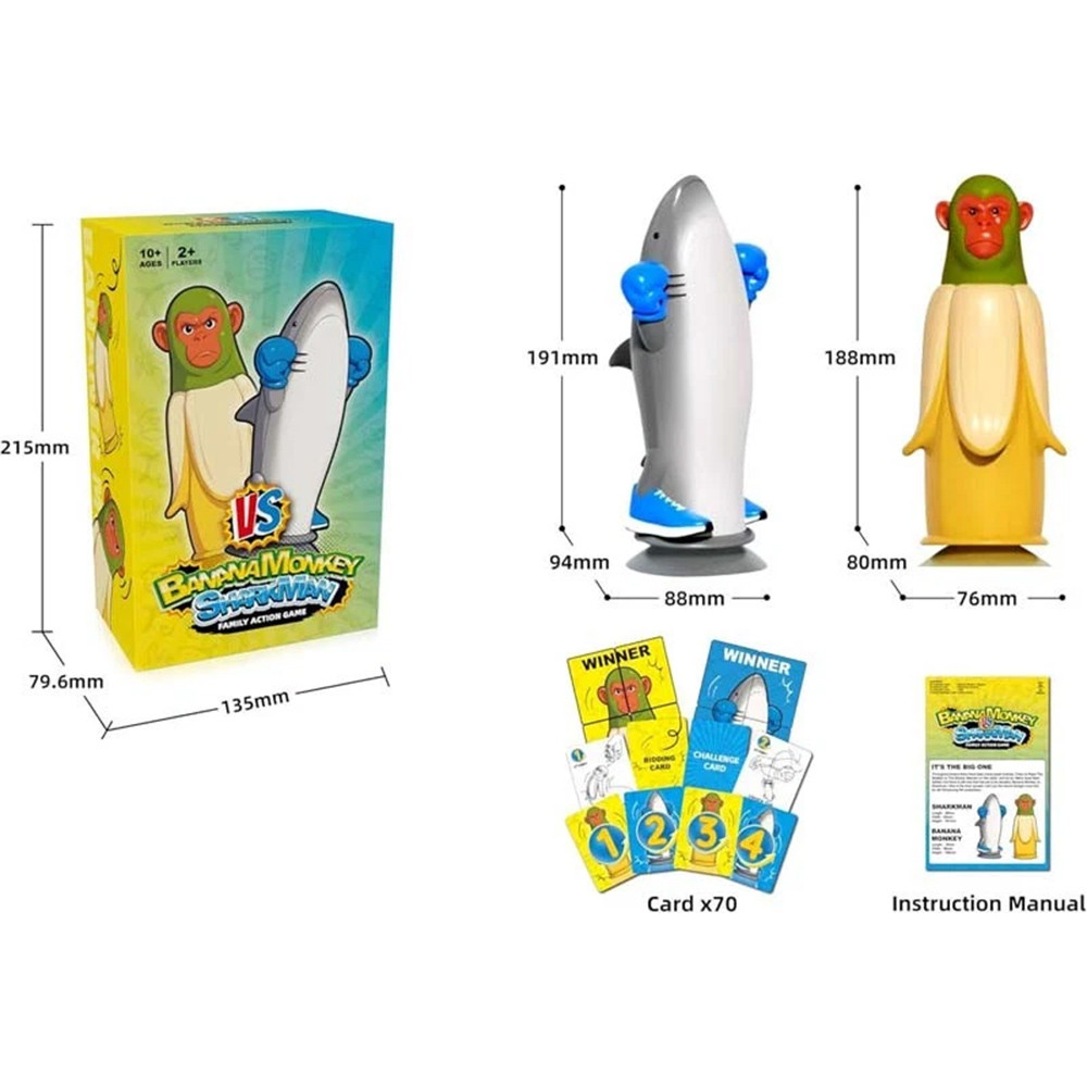 Banana Monkey Sharking Flip Challenge Game Banana Monkey VS Shark Figure Battle Card Game 70 Cards