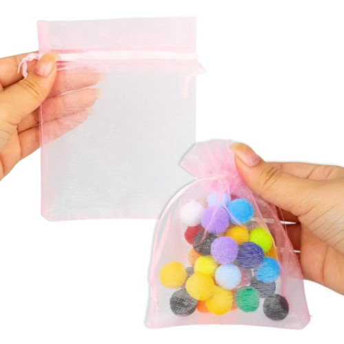 Kit 100 Saco De Organza P/ Lembrancinha - 9x12 - C/ Fita De Cetim Cor:Rosa-Bebe-132