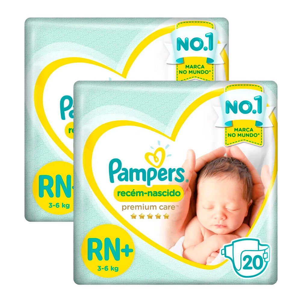 Kit 2 Fralda Pampers Recém-Nascido Premium Care RN+ com 20 Unidades em Oferta na Shopee