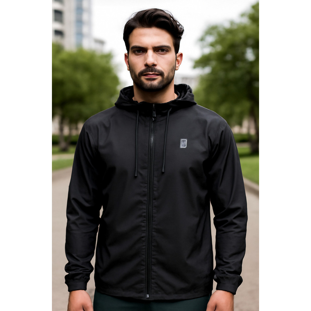 Jaqueta Corta-vento Zíper Bolso Inverno Capuz Forrado Chuva