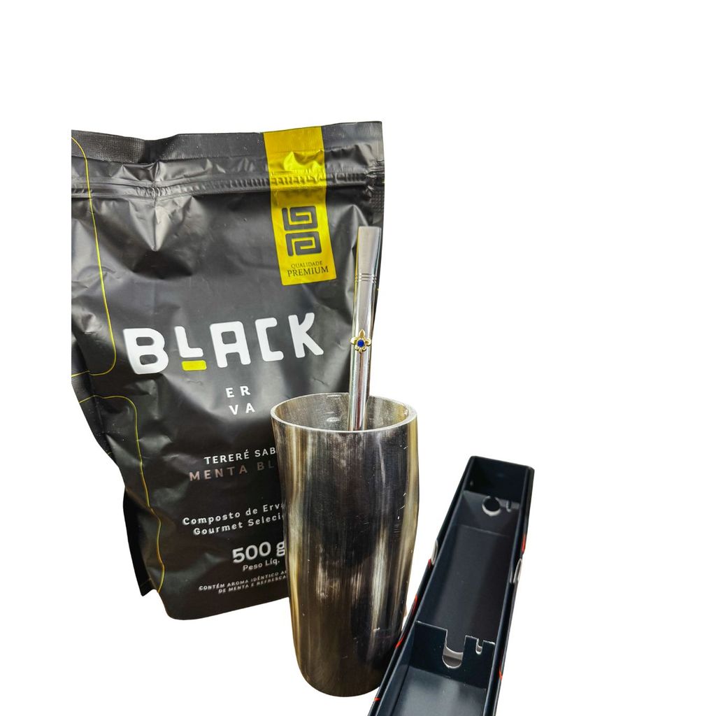 Kit Tereré – Guampa+Bomba Inox + Erva Black Erva Menta 500g