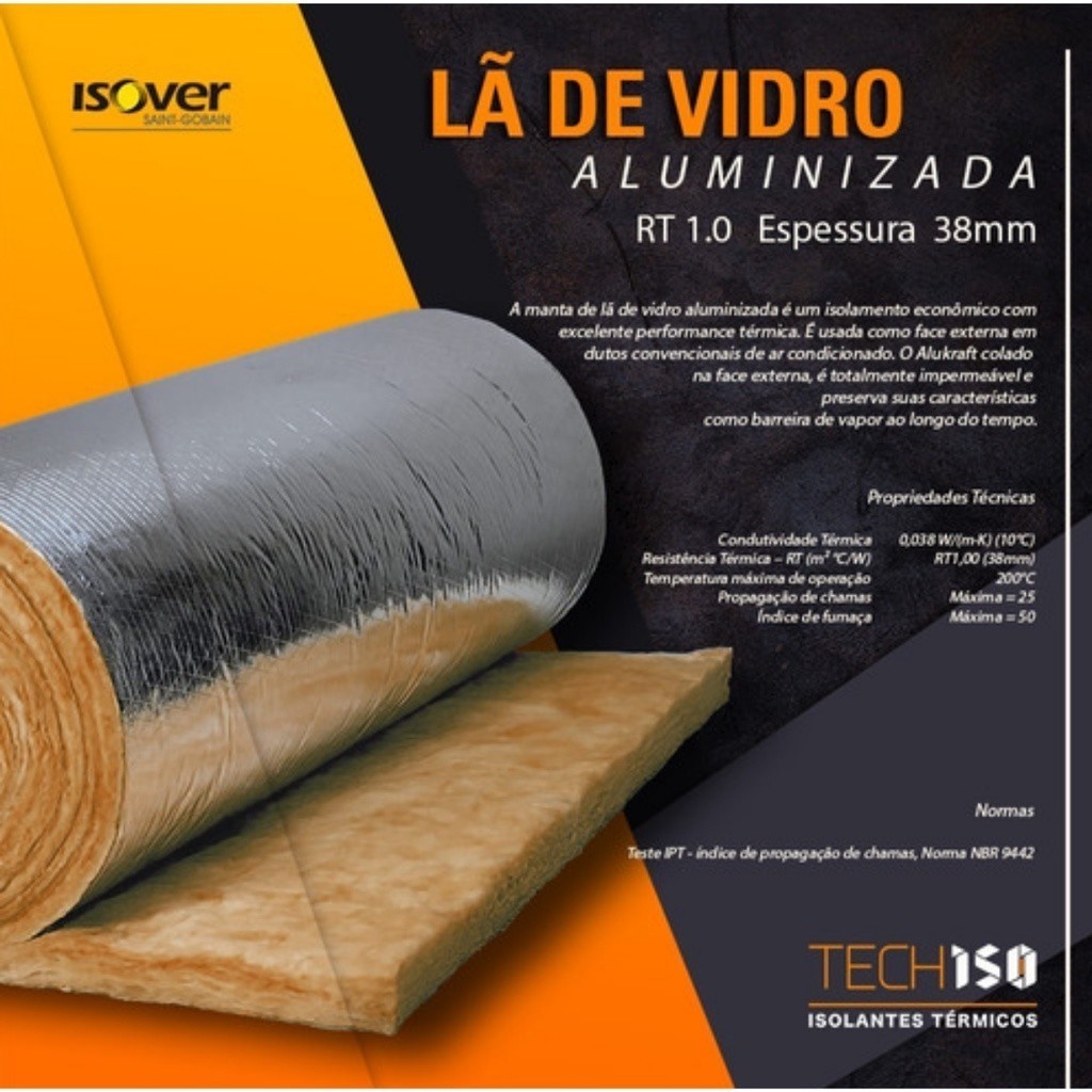 lã aluminada para fogão forno lareira isolante termico e acustico 60cm x 60cm x 38mm