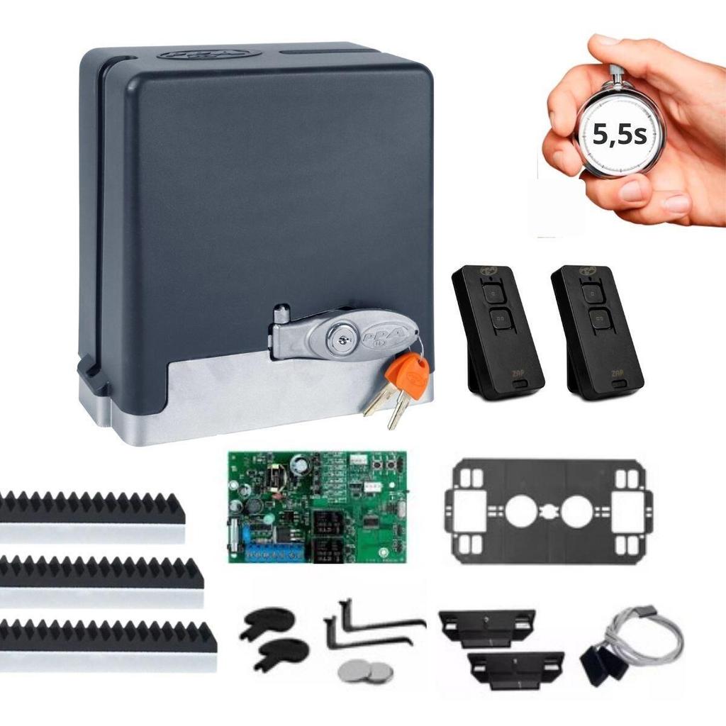 Kit Motor par Portão Deslizante Rápido 5 seg 650kg Z14 Dz Stark Jetflex + 5 M Cremalheira - PPA