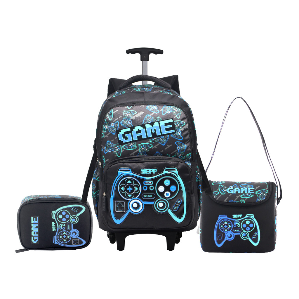 Kit Mochila Escolar Video Game Trolley Juvenil Carrinho Meninos