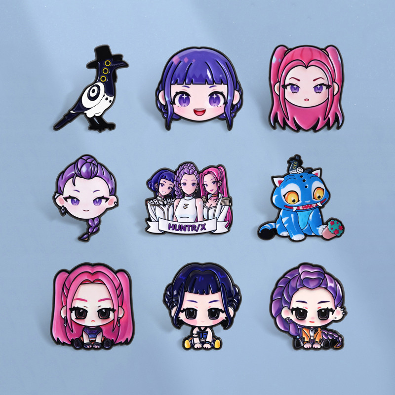 Bonito Q Versão Anime Personagem Esmalte Pino Kpop Demônio Caçadores Huntrix Broche Emblemas Dos Desenhos Animados Acess