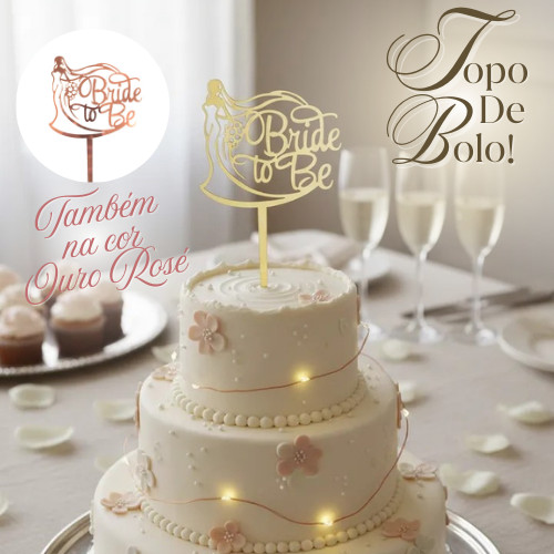 Topo De Bolo Véu De Noiva Metalizado Despedida De Solteira Festa Chá Lingerie em Oferta na Shopee