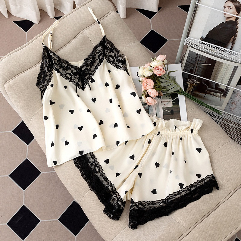 2024 Novo Pijama De Seda Sexy Floral Impressão Noite Feminino De Renda V-Neck Ice em Oferta na Shopee