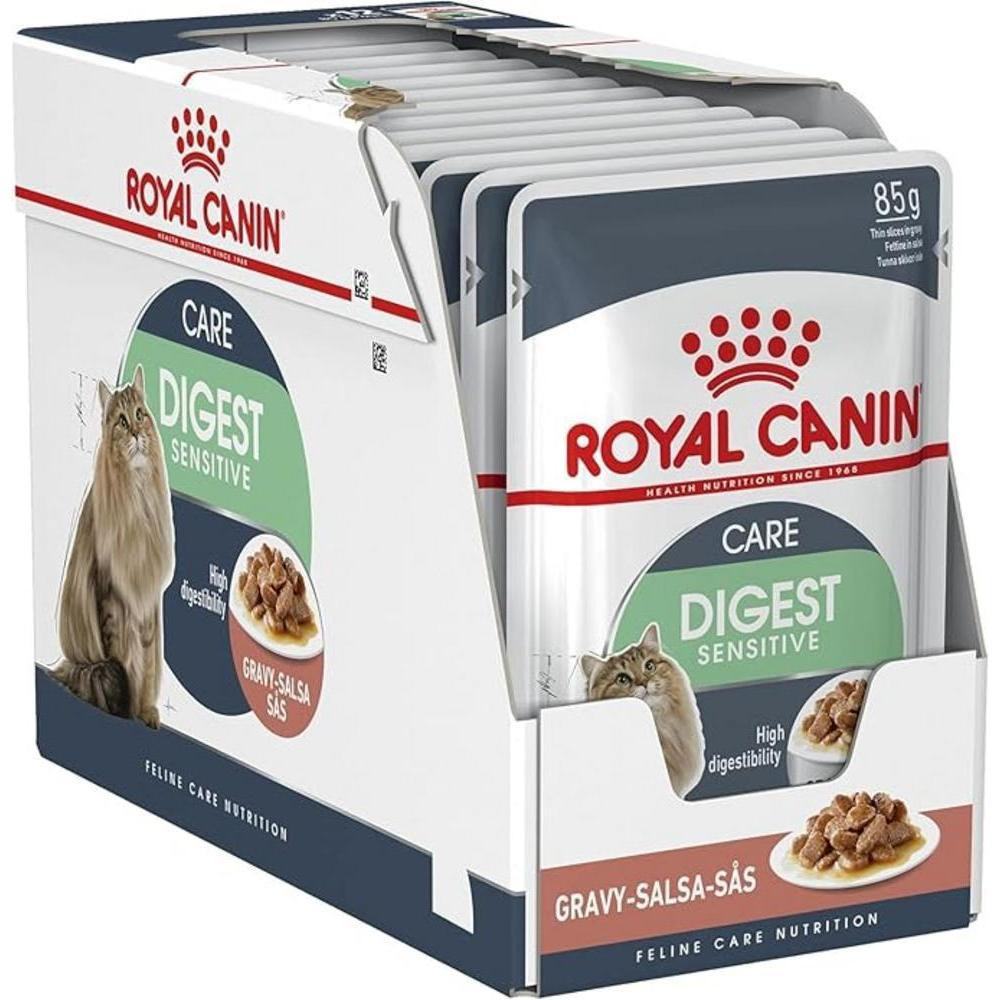 Ração Úmida Royal Canin Pedaços ao Molho Cuidado Digestivo para Gatos Adultos - 12 sachês de 85g em Oferta na Shopee