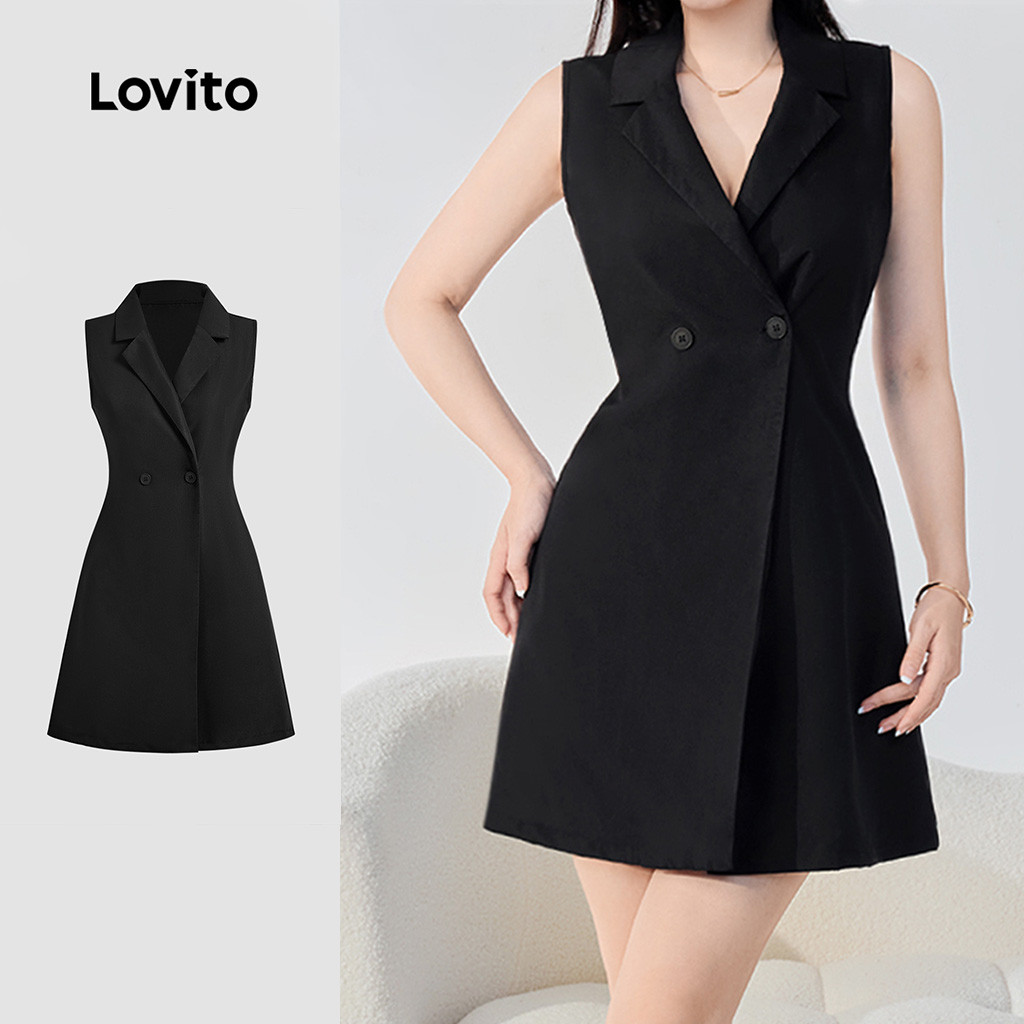 Lovito Estrutura de Vestido Elegante com Botão Assimétrica Primavera/verão Vestido preto L138ED1415 em Oferta na Shopee