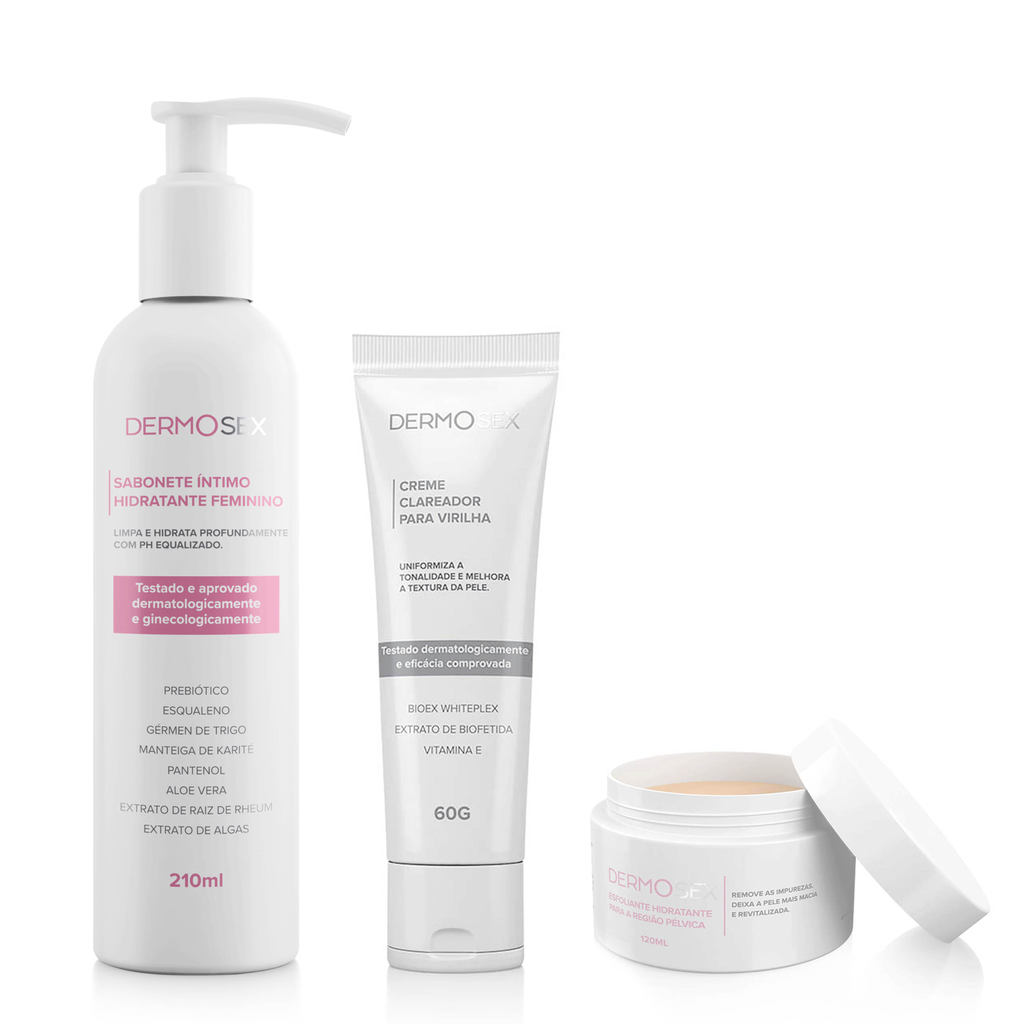 Kit Cuidado completo Clareamento Íntimo Sabonete Líquido + Clareador + Esfoliante Dermosex