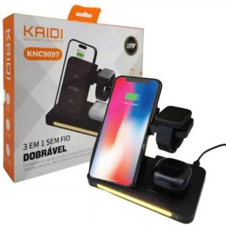 Carregador Indução Sem Fio 3 Em 1 Dock Station P/ Watch AirpodS Kaidi KNC-9097