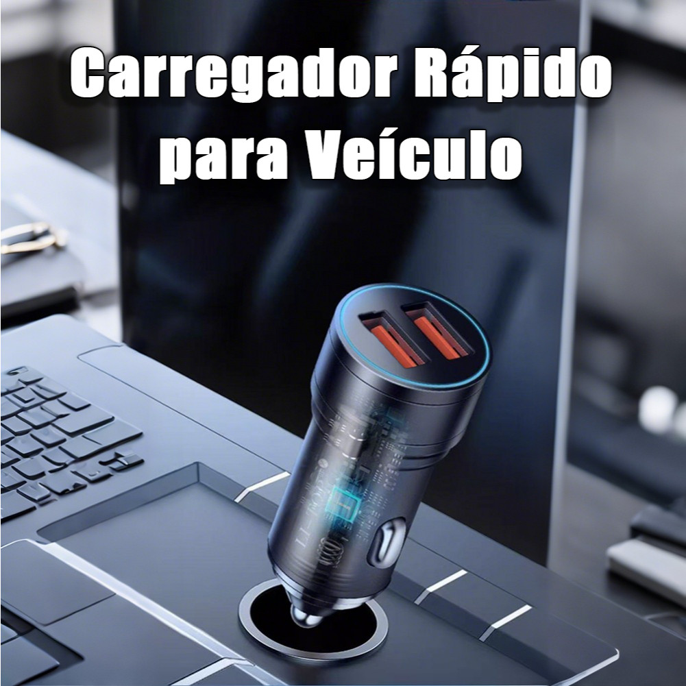 Carregador Veicular para Celular — com Porta USB, Fonte de Energia de Carregamento Rápido,Seguro e Confiável
