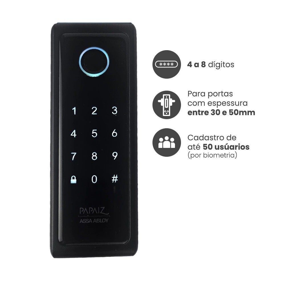 Detalhes do Fechadura digital com biometria de sobrepor Smart lock - SL140B Papaiz
