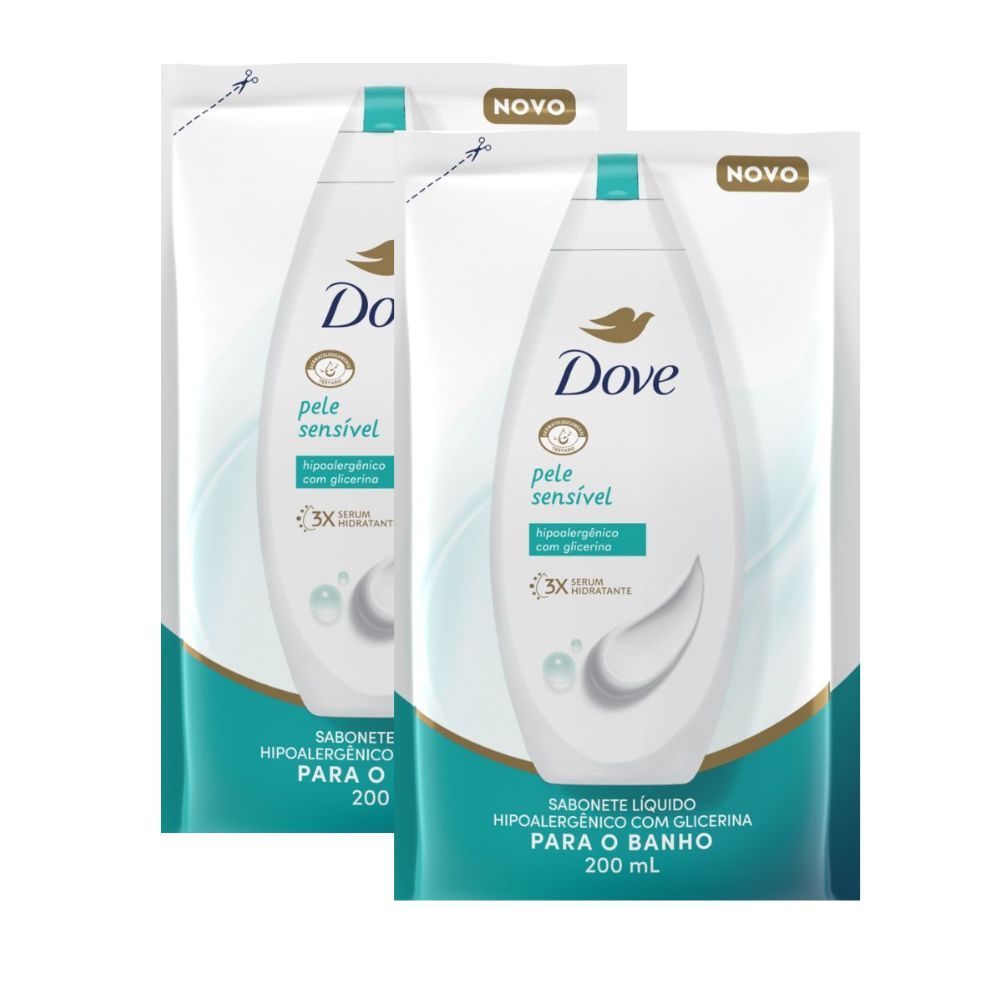 Kit 2 Sabonete Líquido Dove Pele Sensível Refil 200ml em Oferta na Shopee