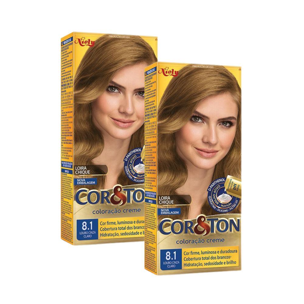 Kit 2 Coloração Niely Cor&Ton Louro Cinza Claro 8.1 em Oferta na Shopee