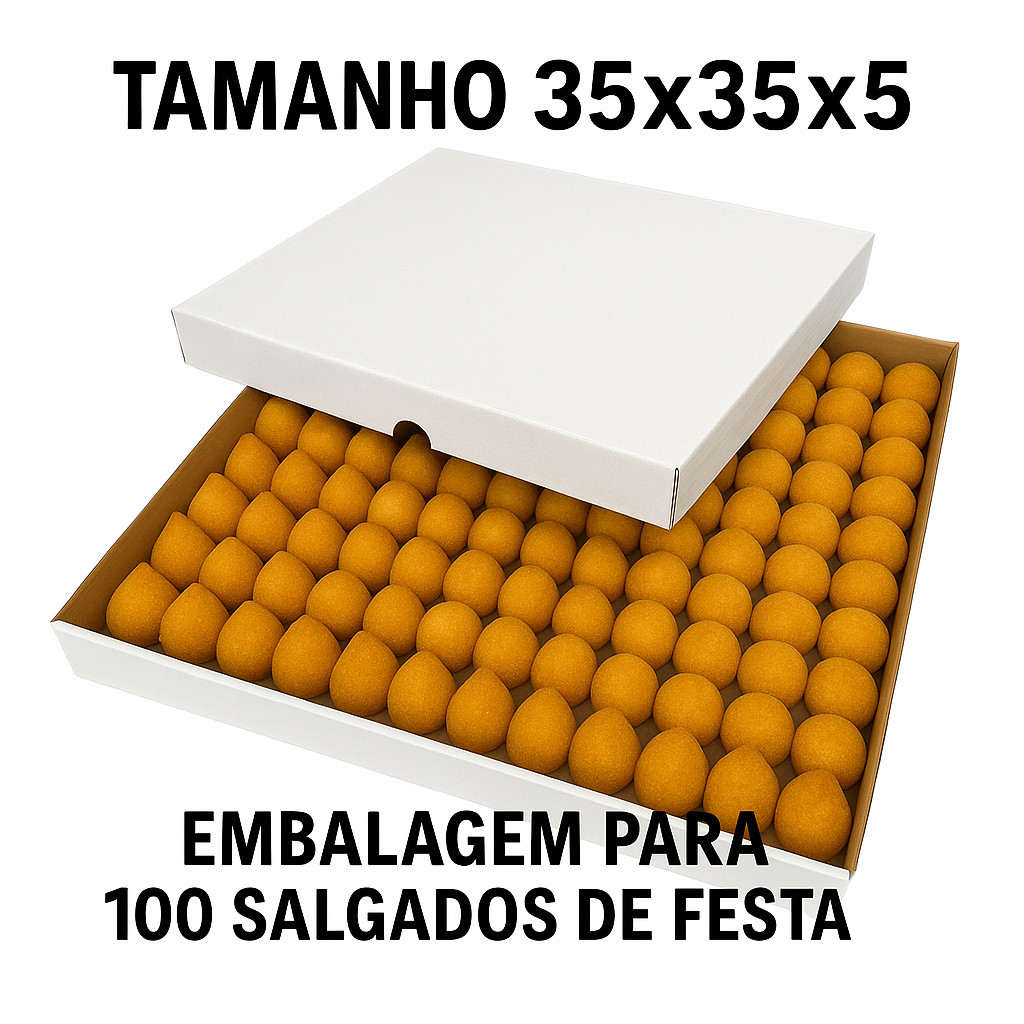 Caixa Papelão para Salgados 35x35x5 cm – Tampa e Fundo – 25 Unidades – Branco e Kraft – Envio Imediato