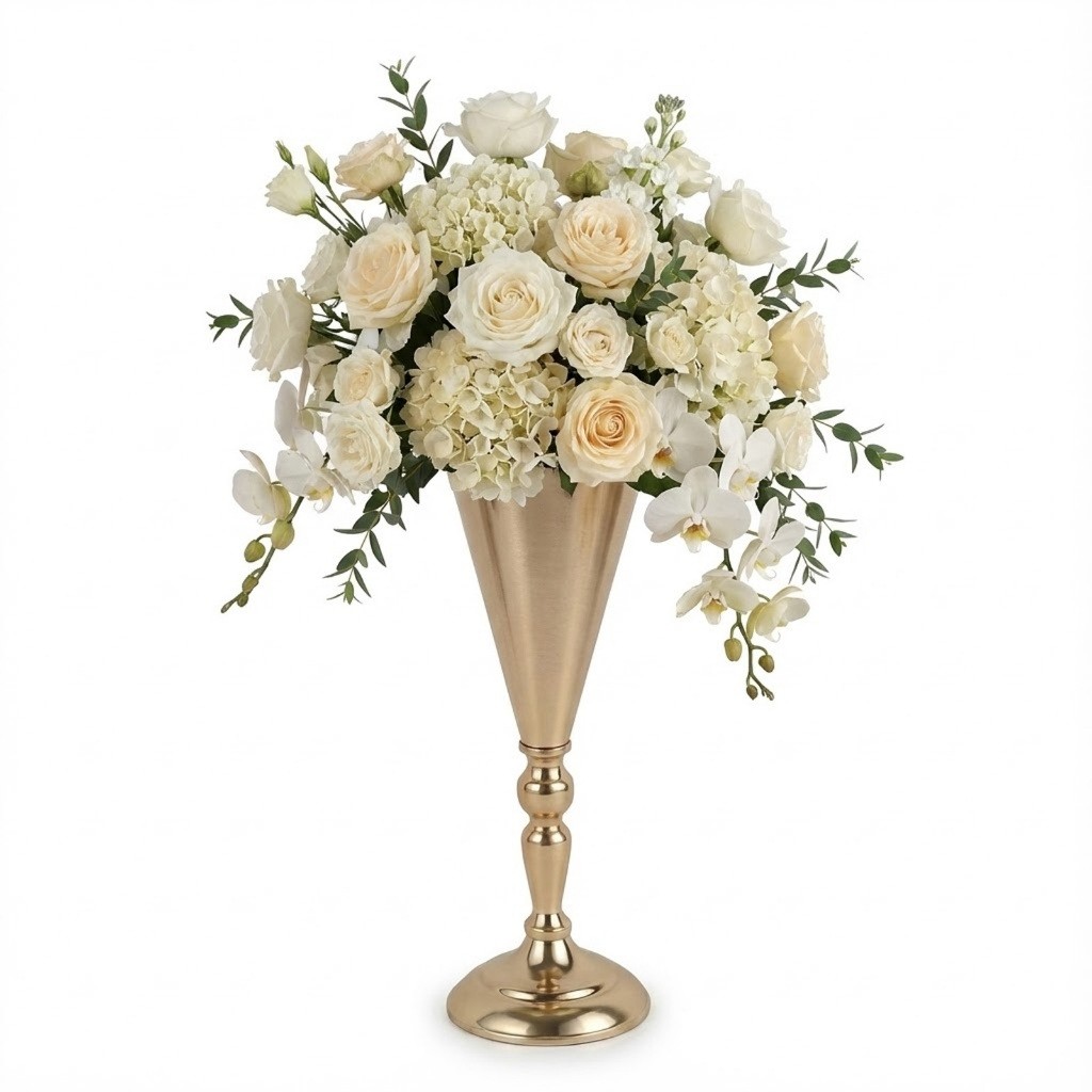 Vaso Decorativo Dourado Europeu – Cerâmica Moderna e Simples, Arte para Decoração de Sala, Quarto e Mesa, Altura 36 cm