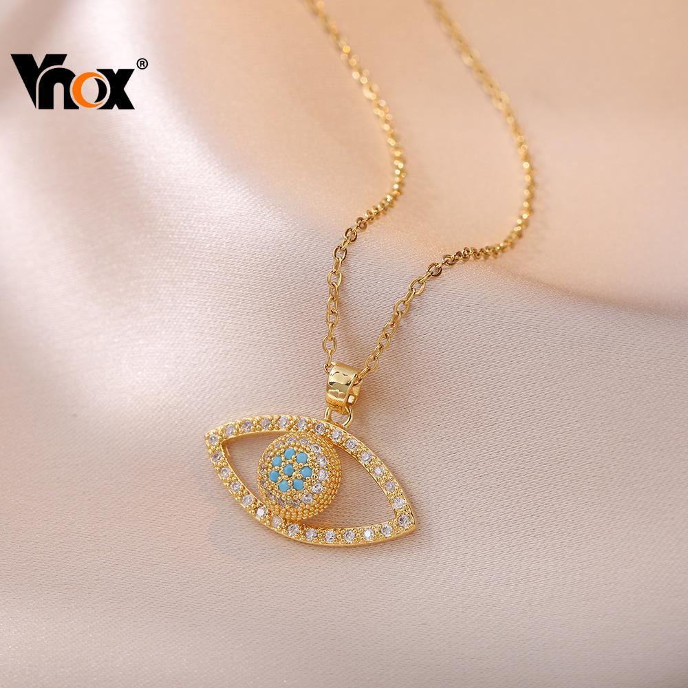 Vnox Evil Eye Full Blue Zircon Necklace for Women Girl,Gold Amulet Protect Adjustable Necklace em Oferta na Shopee