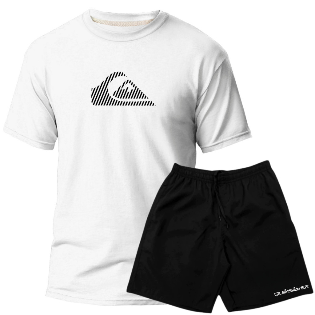 Kit Conjunto Verão Quiksilver Listras Camiseta Masculina e Short Tactel Envio Hoje Promoção