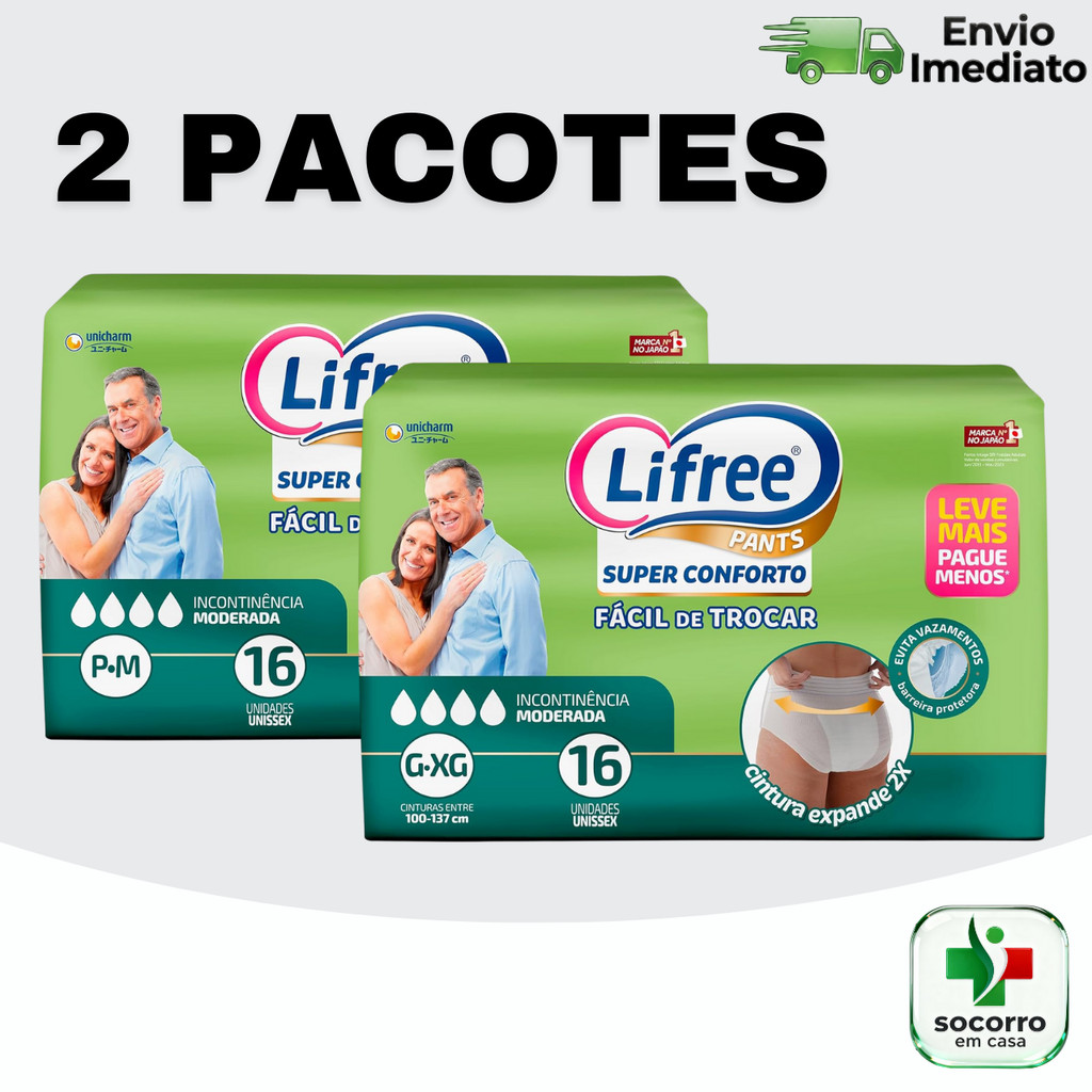 Kit 2 Pacotes de Fraldas Lifree Pants Roupa intima de Vestir Geriatrica Super Conforto 32 Fraldas