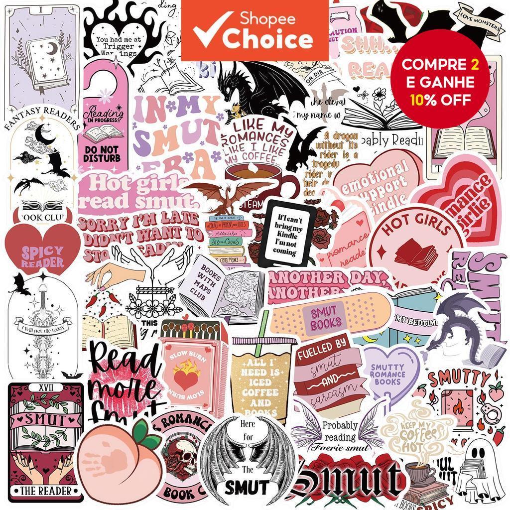 Imagem 52Pcs Bookish Smutty Reading Series Adesivos de Grafite Decorativos para Malas de Celular e Capas de Capacete