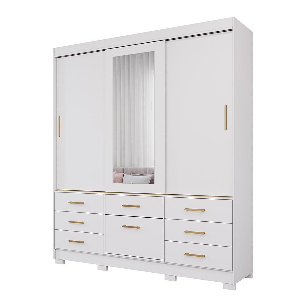 Roupeiro 192cm Itapema 3 Portas c/ Espelho Branco em Oferta na Shopee