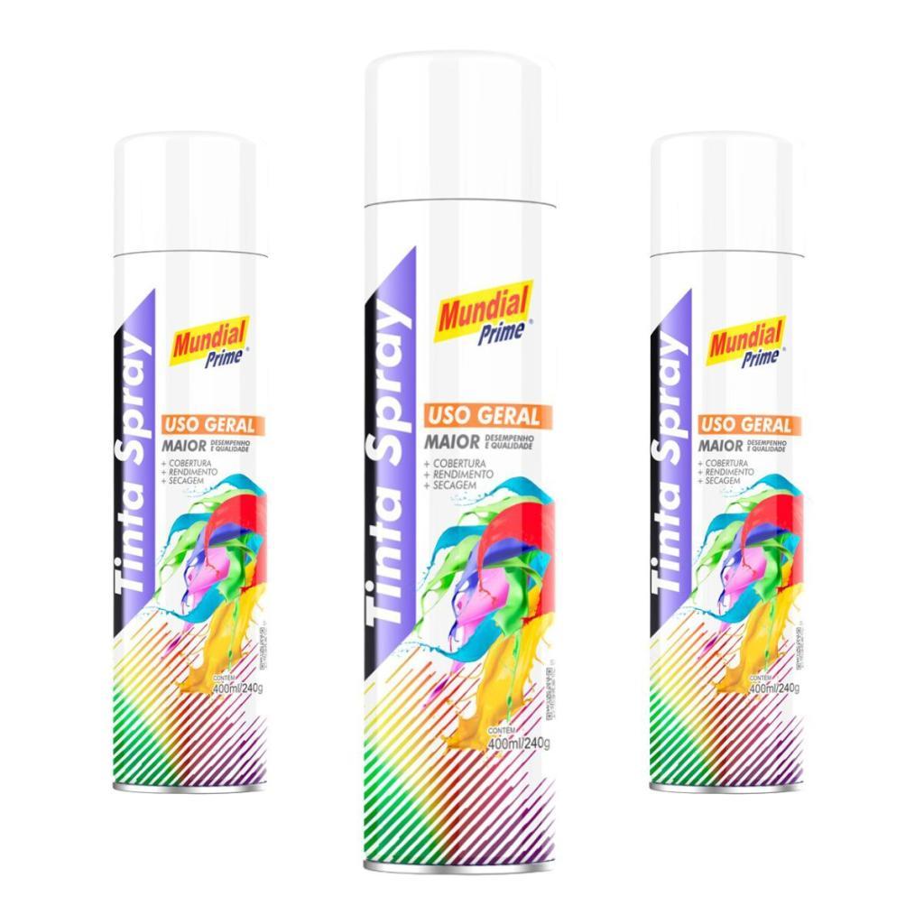 Kit 3 Tinta Spray Branco Mundial Prime - 400ml
