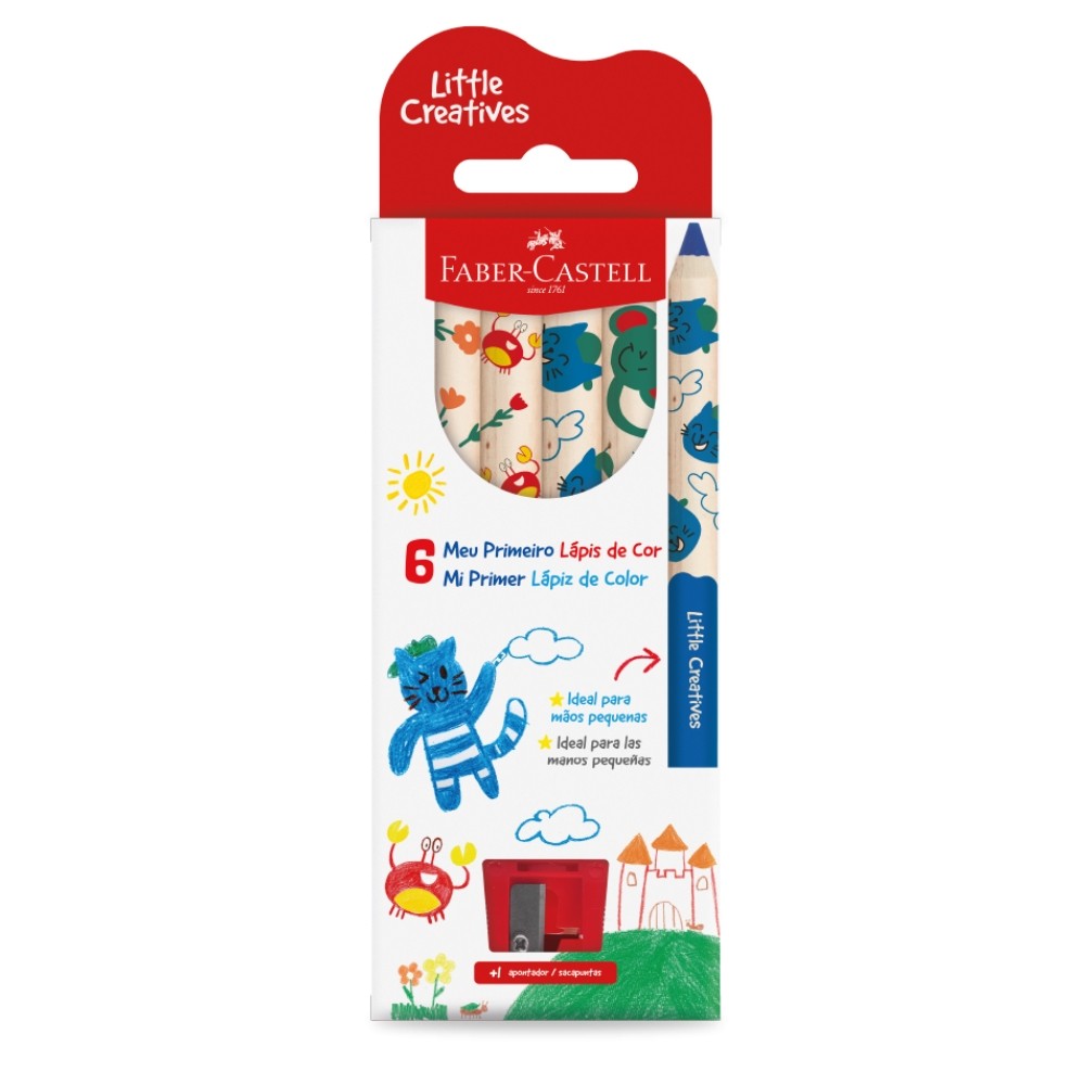 Lápis de Cor Faber-Castell Little Creatives 6 Cores + Apontador em Oferta na Shopee