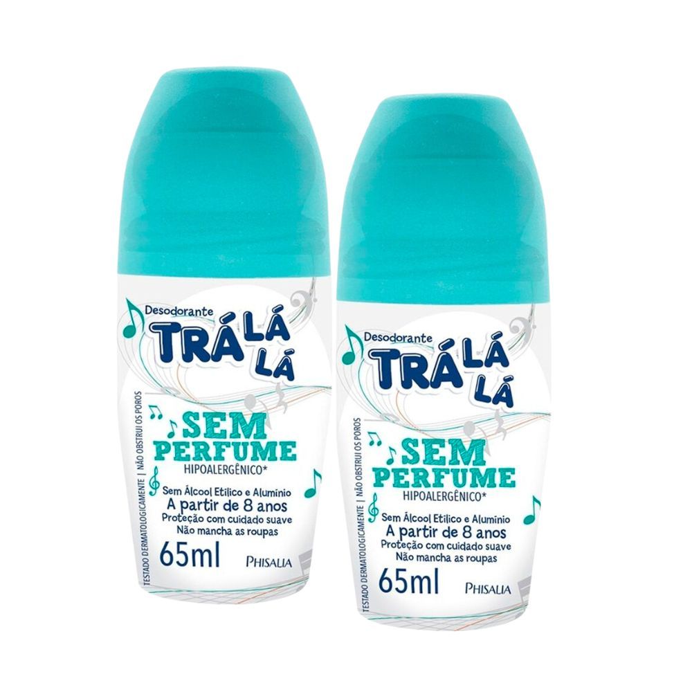 Kit 2 Desodorante Infantil Trá Lá Lá Roll-on Sem Perfume 65ml