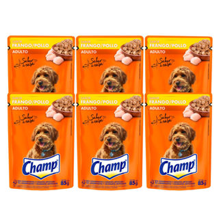 Kit 6 Ração Úmida Champ Adulto sabor Frango Sachê 85g em Oferta na Shopee