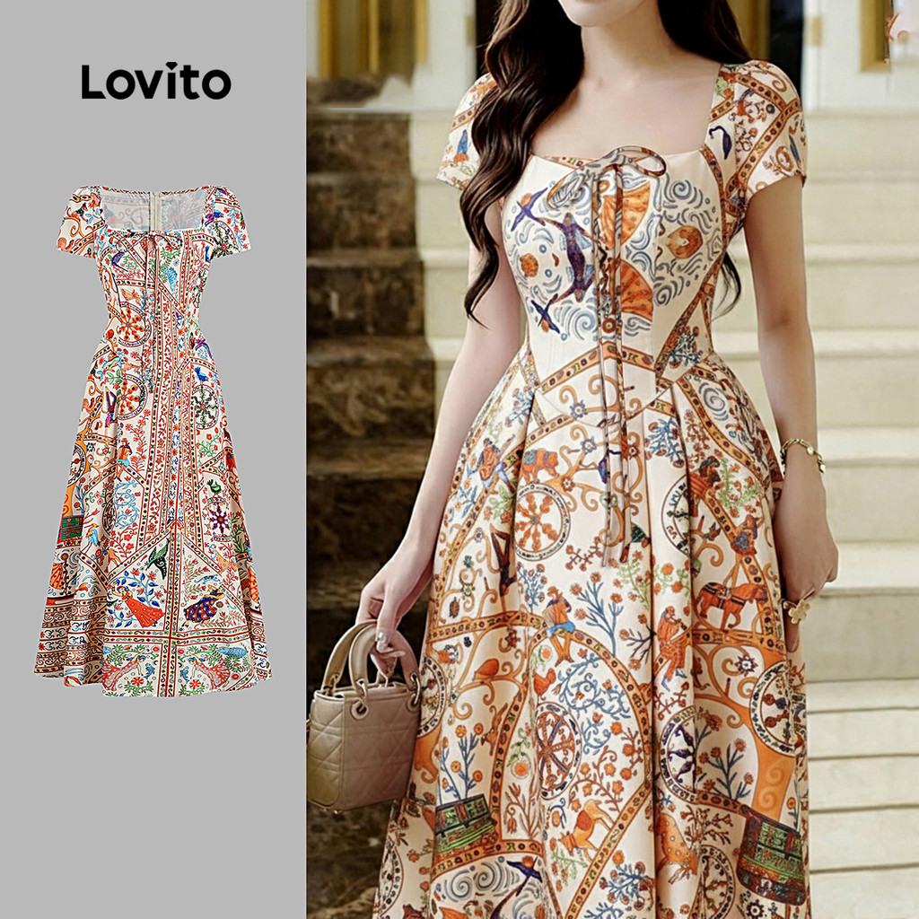 Lovito Vestido Elegante com Zíper Vestido Primavera/verão para Mulheres L164LD197