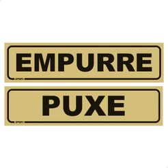 Placas Indicação Portas Empurre E Puxe 20x5 cm Preto/Dourado