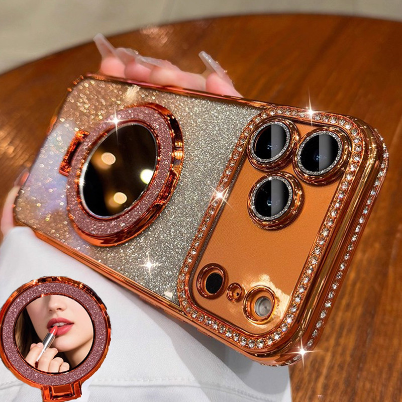 Gradiente Glitter Diamante Caso Magnético Para iPhone 17 16 15 14 13 12 11 ProMax Plus Ar Magsafe Espelho Suporte Cove
