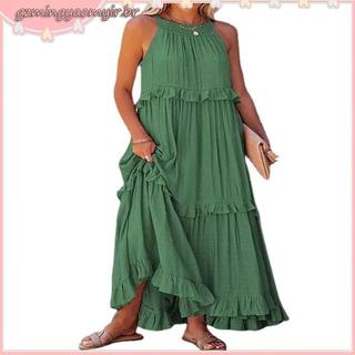 Vestido De Verão Solto Longo Casual Elegante De Mangas De Cabresto Pregueadas Mulheres Festa De Praia Maxi Vestidos De 