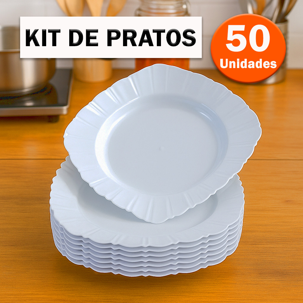 Kit 50 Pratos Plásticos Quadrado Fundo Refeição Festa Churrasco Porção Reutilizável Resistente