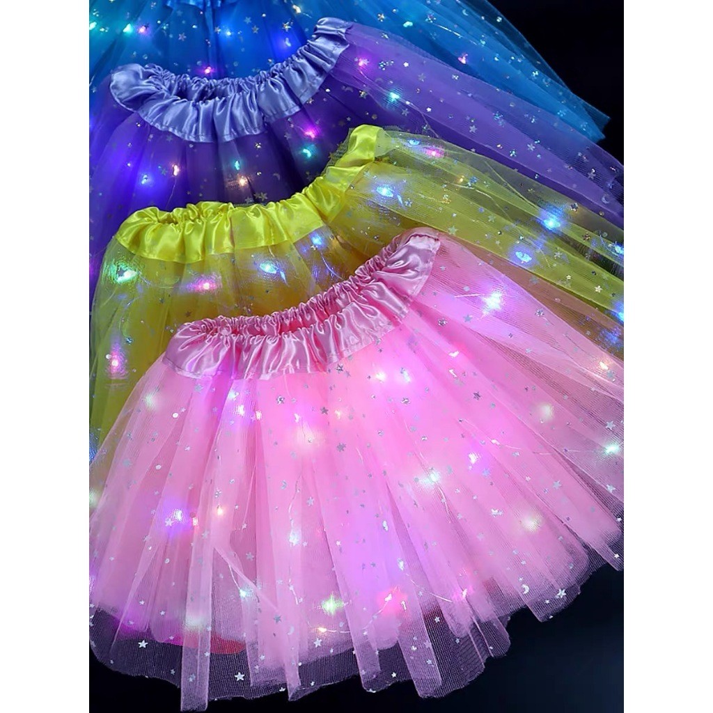 Saia Tule Pisca Glitter Led Festa Carnaval Bailarina Criança Infantil em Oferta na Shopee