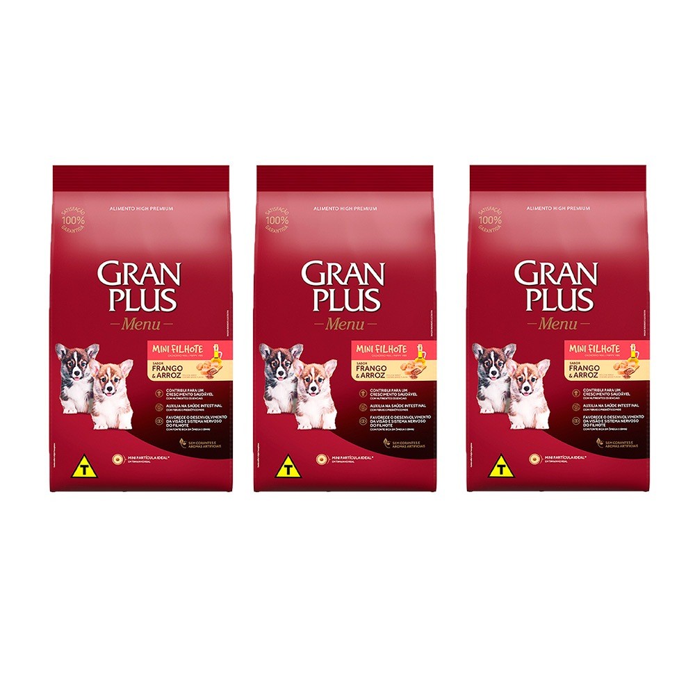 Kit 3un Ração Granplus Menu Para Cães Filhotes De Porte Mini Sabor Frango e Arroz 1kg em Oferta na Shopee