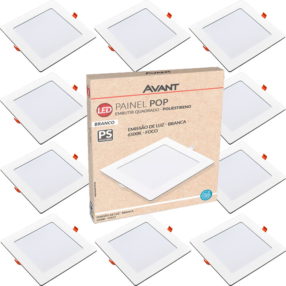 Kit 10 Painel Plafon Quadrado Embutir 12W Luz Branca 6500K Luminária de Gesso Forro 127v 220v Avant em Oferta na Shopee