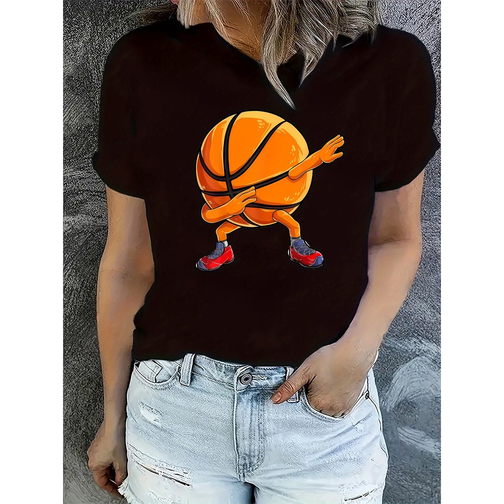 BR Moonlight Camiseta Feminina Basquete Cartoon Esportiva Estampada Confortavel Divertida Estilosa Casual