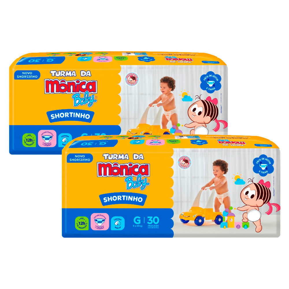 Kit 2 Fralda Shortinho Turma da Mônica Baby Tamanho G com 30 Fraldas Descartáveis em Oferta na Shopee
